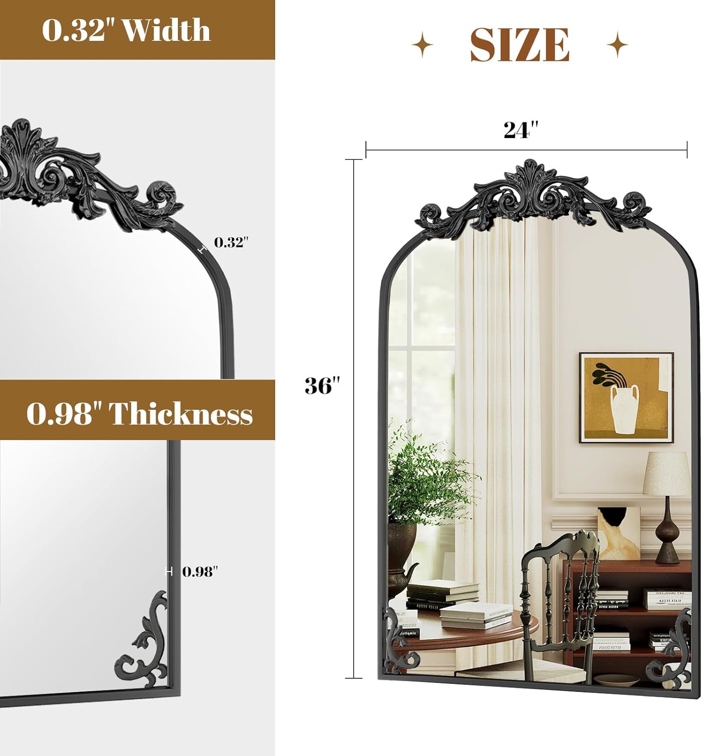 Antique Wood Vintage Mirror, 24x36