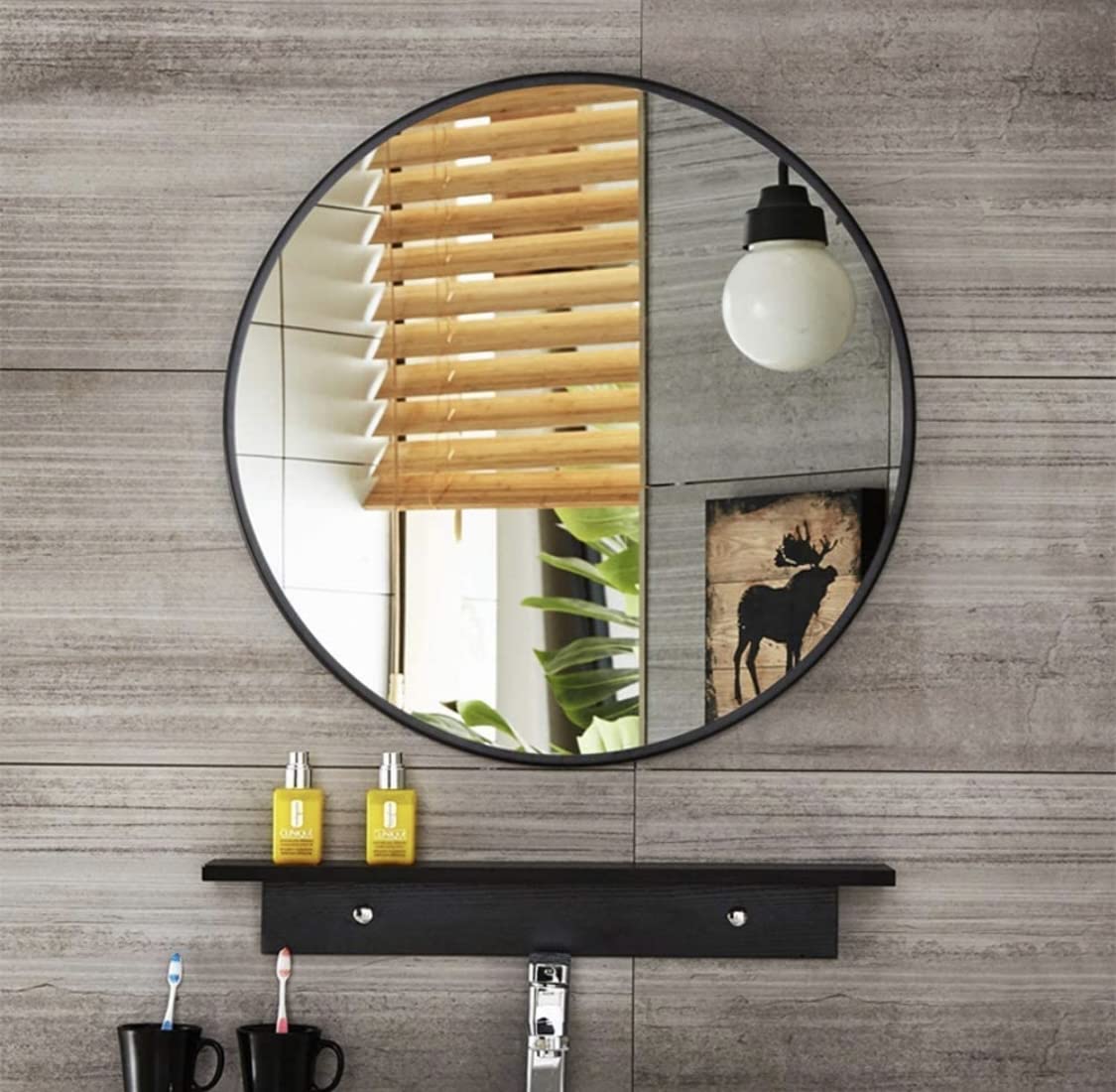 Wood Round Bathroom Mirror