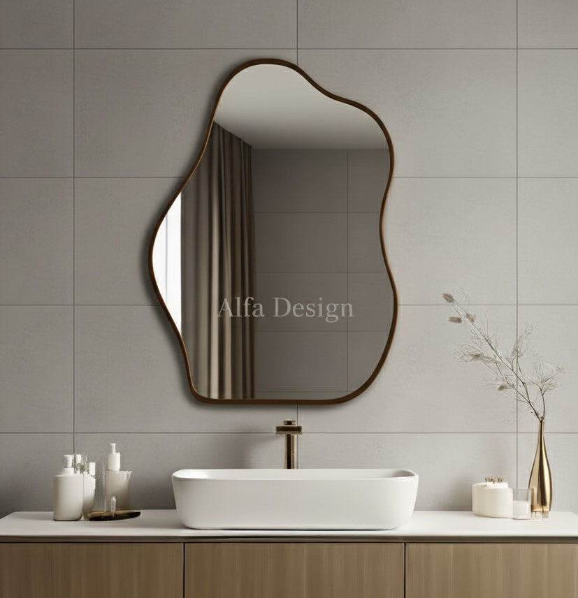 Irregular Wood Framed Wall Mirror