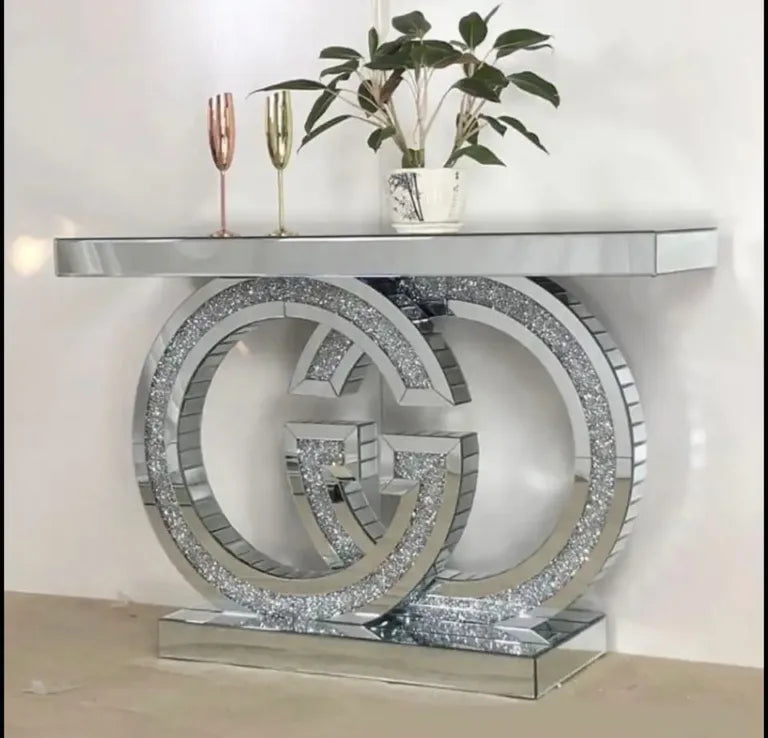 O-Shaped Base Diamond Crush Console Table