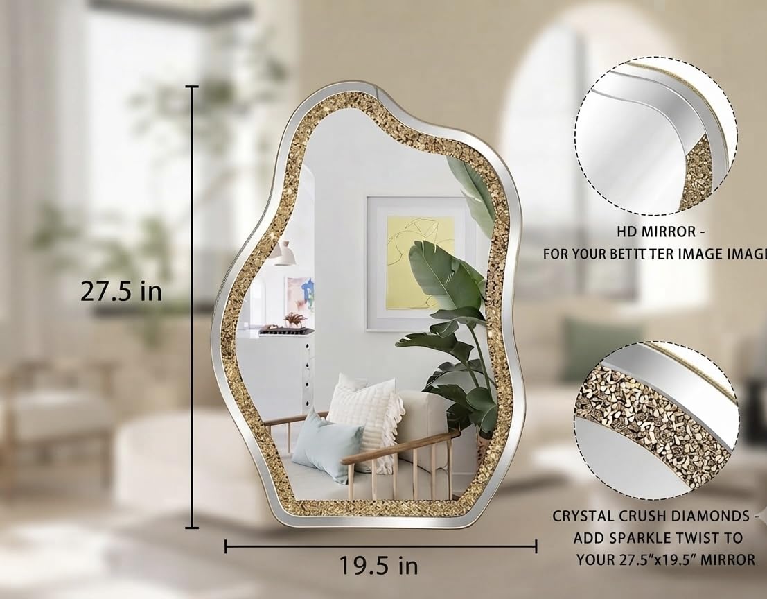 Irregular Gold Diamond Crush Crystal Mirror