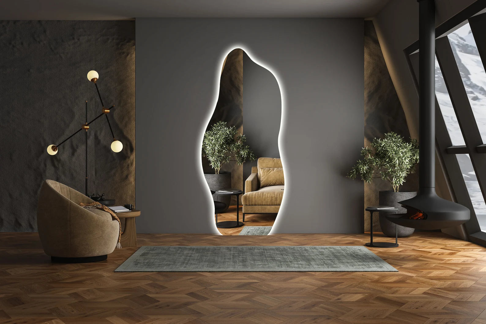Full Length Irregular LED Wall Mirror 3 Light Modes Natural, Warm & Cold White