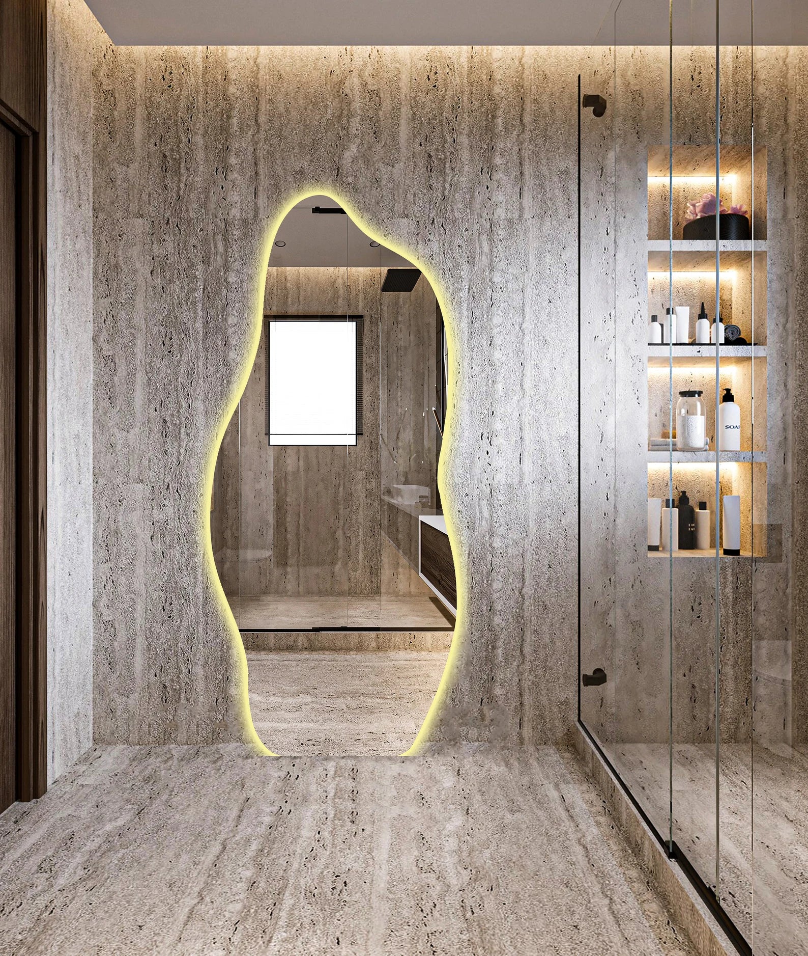 Full Length Irregular LED Wall Mirror 3 Light Modes Natural, Warm & Cold White