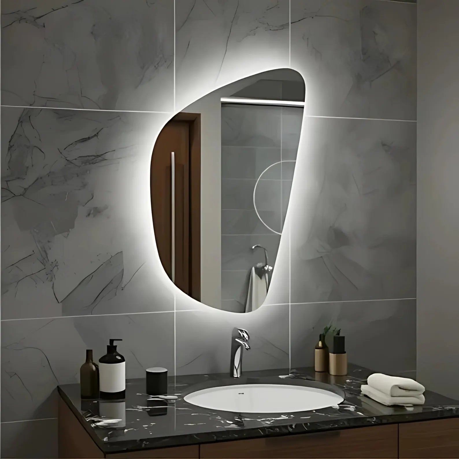 LED Backlite Irregular Bathroom Wall Mirror