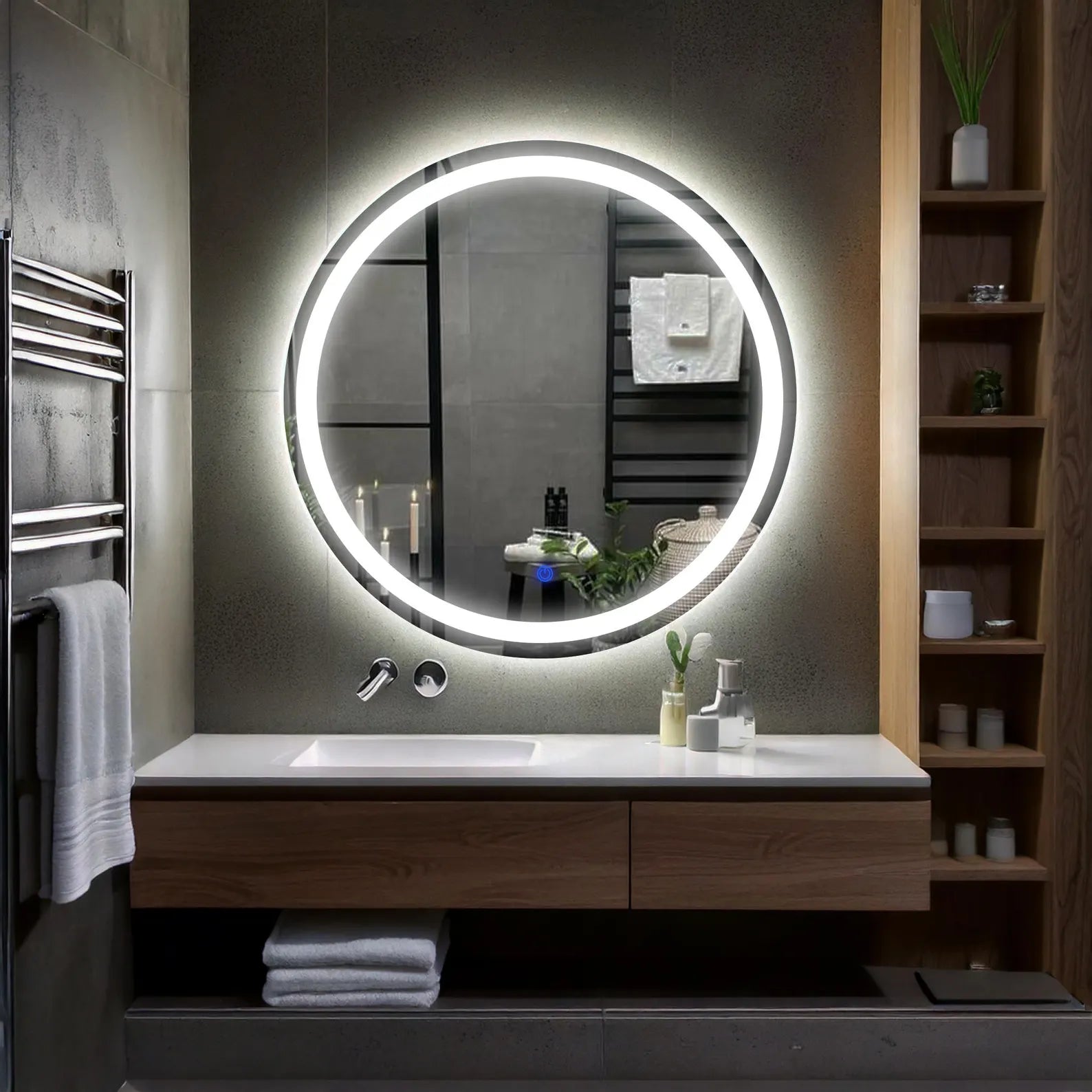 LED Round Frontlite Wall Mirror Orange Atmoshphere