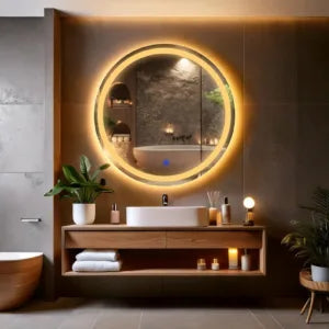 LED Round Frontlite Wall Mirror Orange Atmoshphere