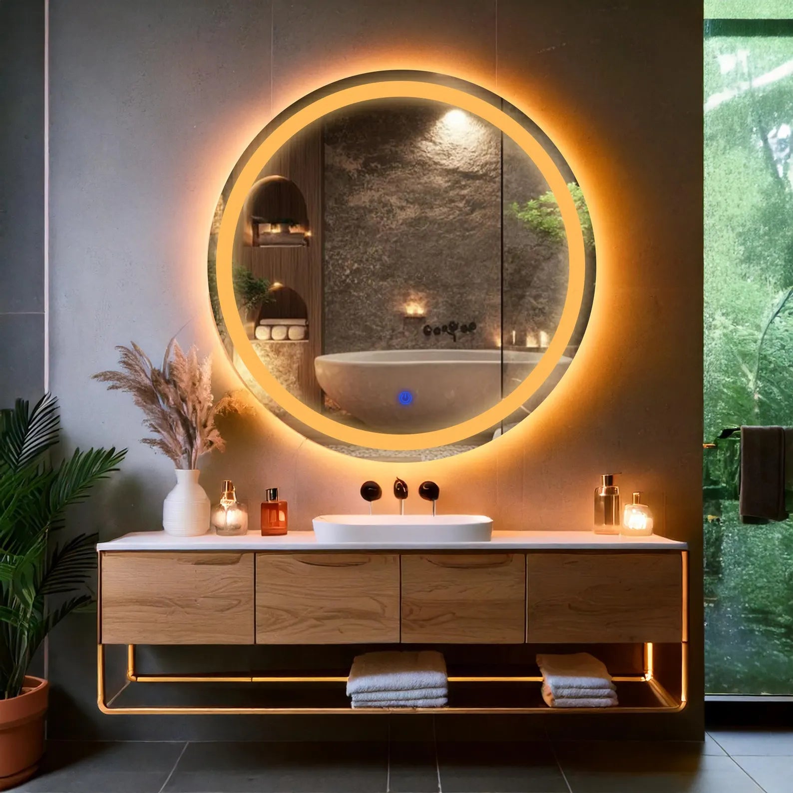 LED Round Frontlite Wall Mirror Orange Atmoshphere