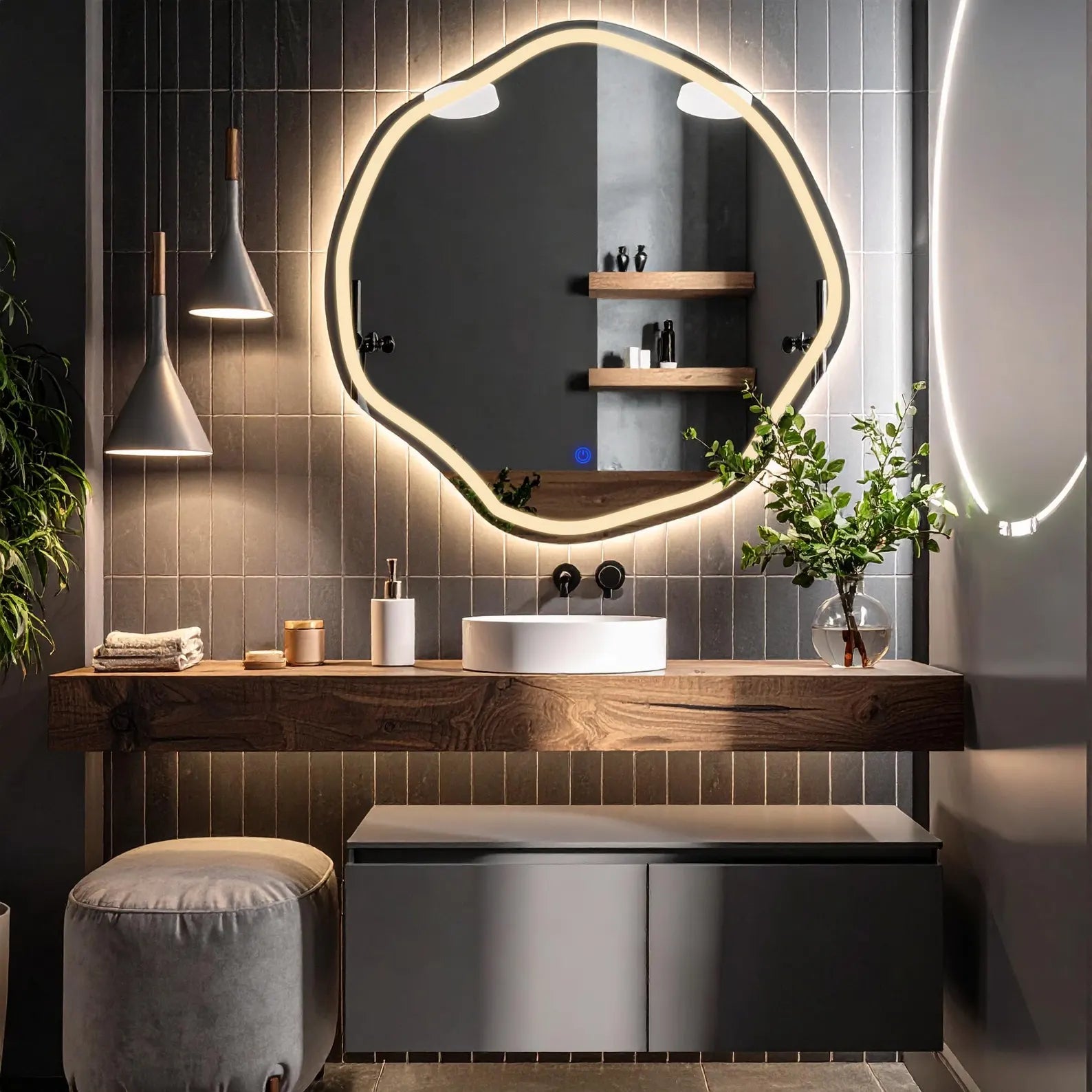 LED Irregular Round Frontlite Mirror