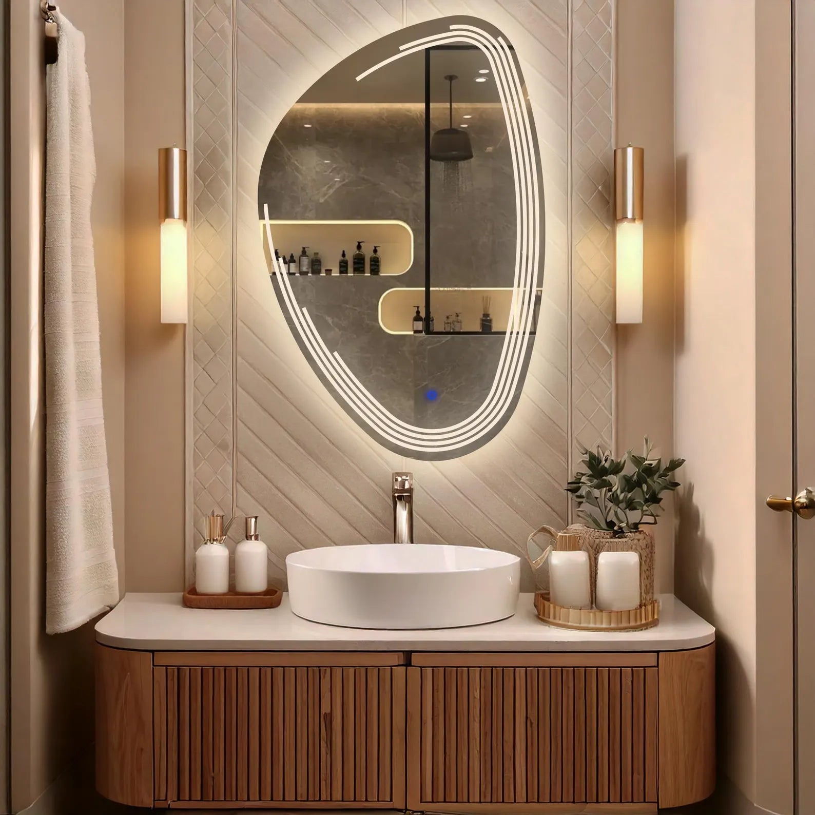 LED Irregular Drop Bathroom Wall Mirror