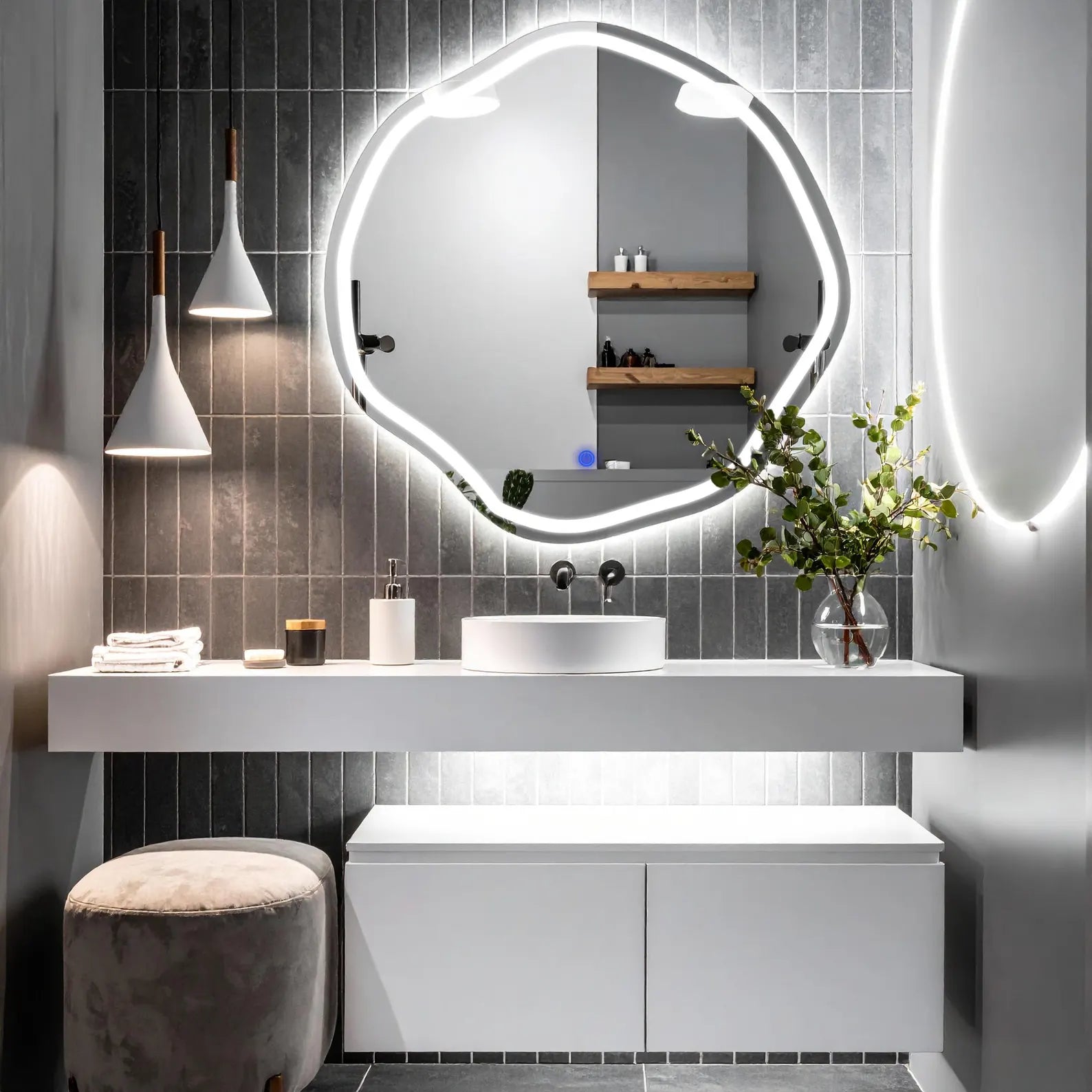 LED Irregular Round Frontlite Mirror