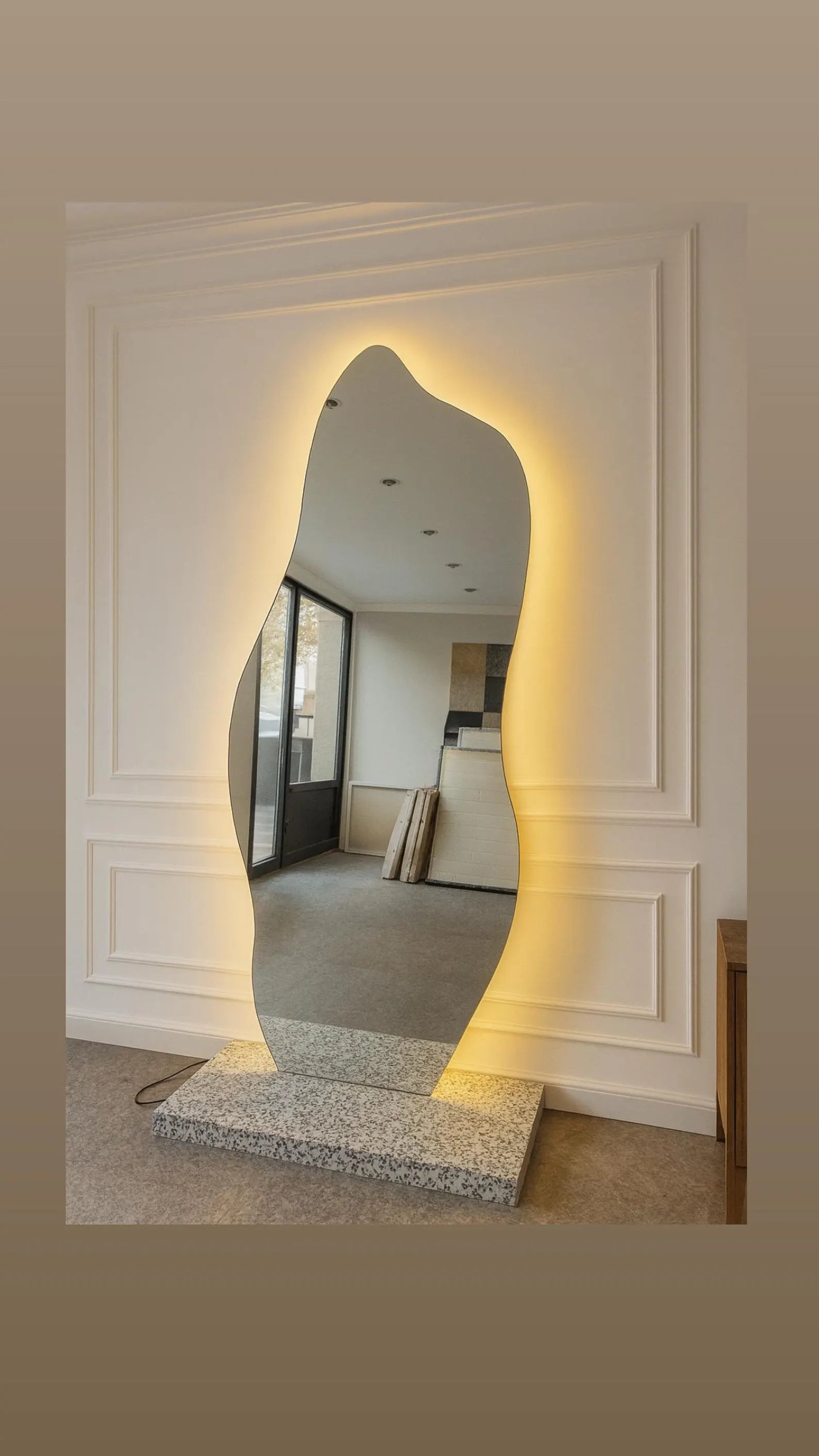 Full Length Irregular LED Wall Mirror 3 Light Modes Natural, Warm & Cold White