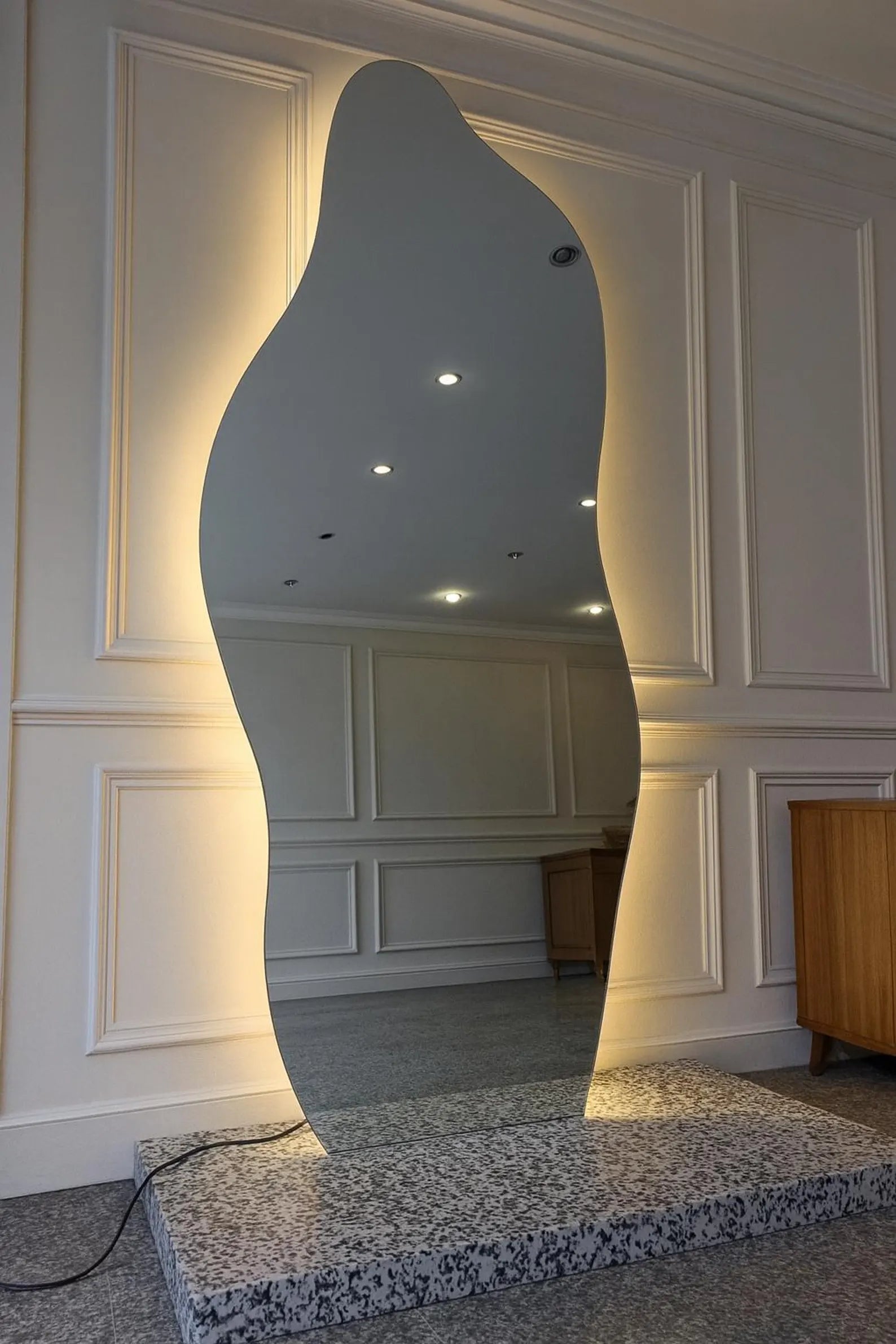Full Length Irregular LED Wall Mirror 3 Light Modes Natural, Warm & Cold White