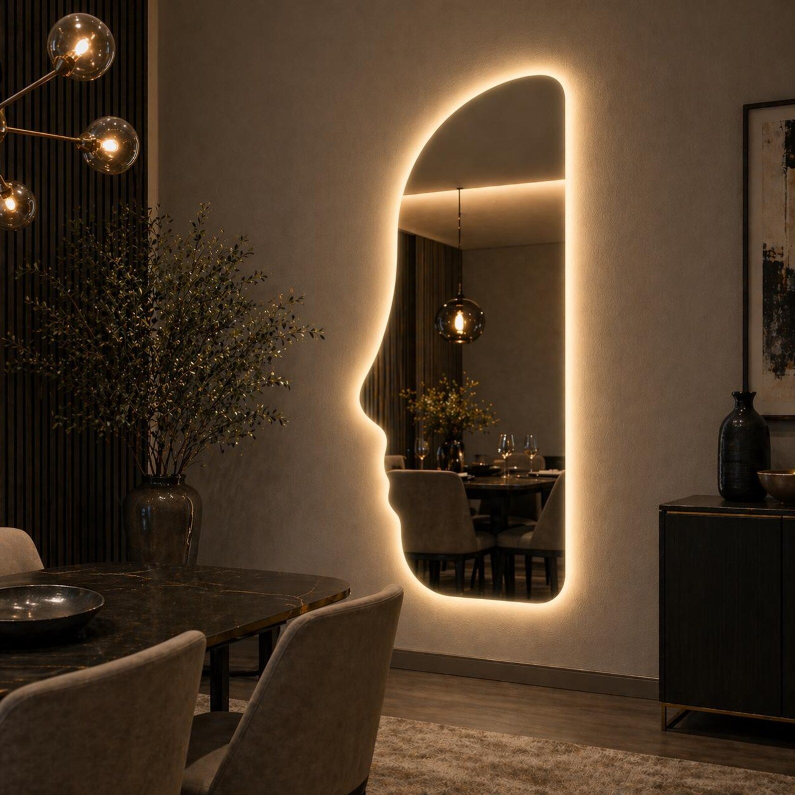 Full Length Slim LED Wall Mirror 3 Light Modes Natural, Warm & Cold White