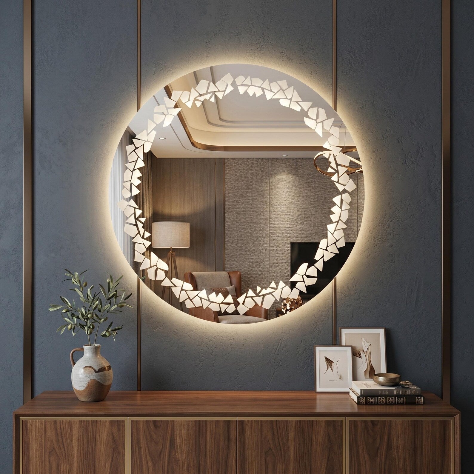 Round Wall Mirror frontlite 3 Light Modes Natural, Warm & Cold White