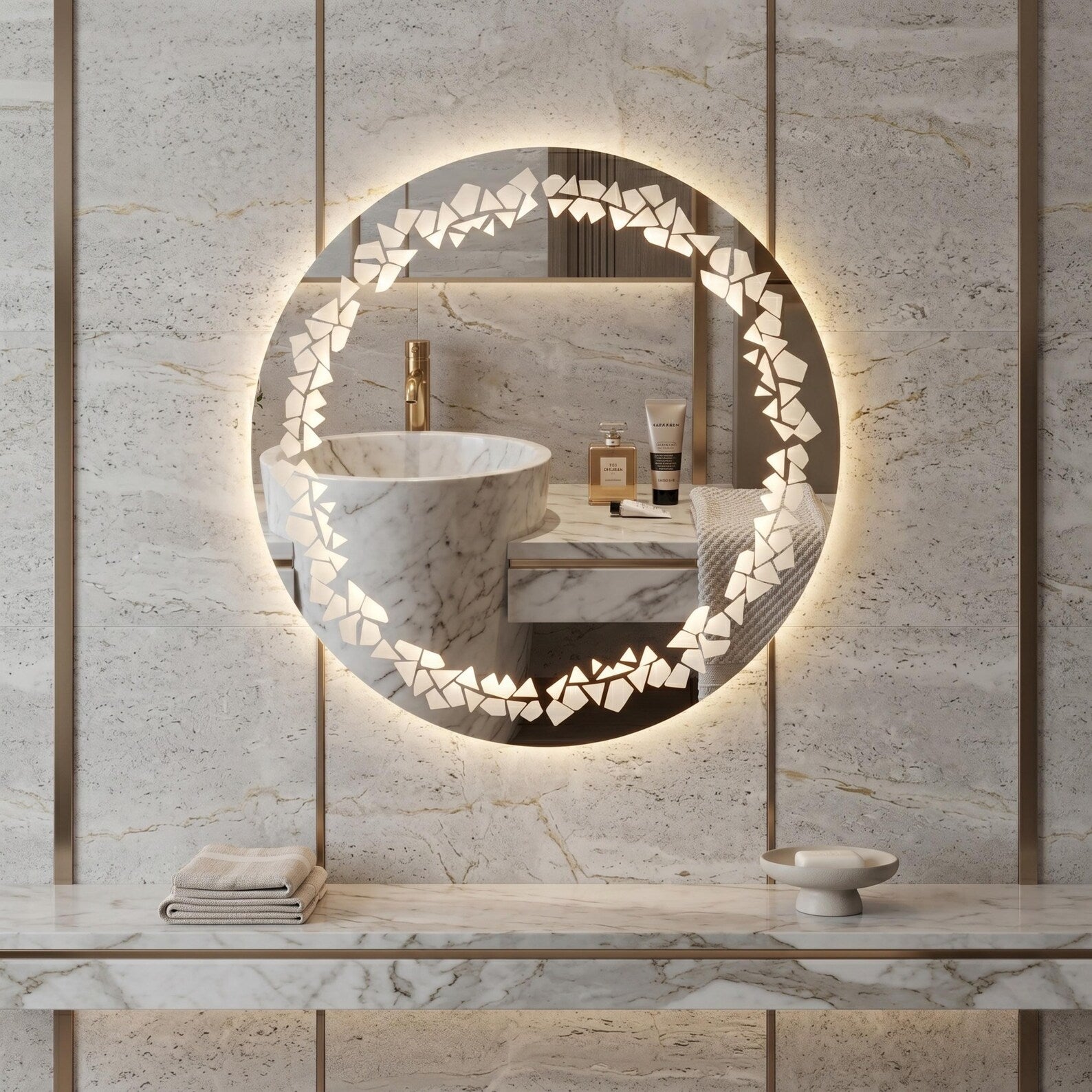 Round Wall Mirror frontlite 3 Light Modes Natural, Warm & Cold White