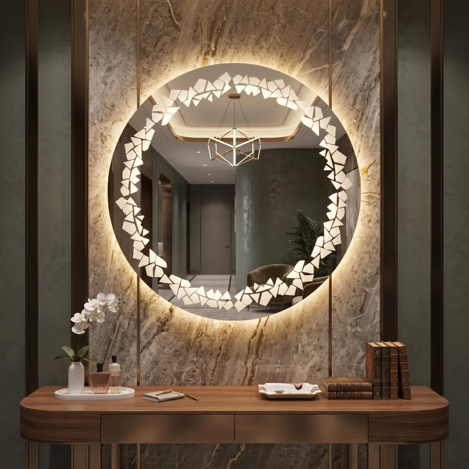 Round Wall Mirror frontlite 3 Light Modes Natural, Warm & Cold White