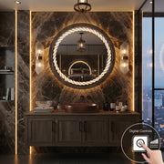Round Rope Wall Mirror frontlite 3 Light Modes Natural, Warm & Cold White