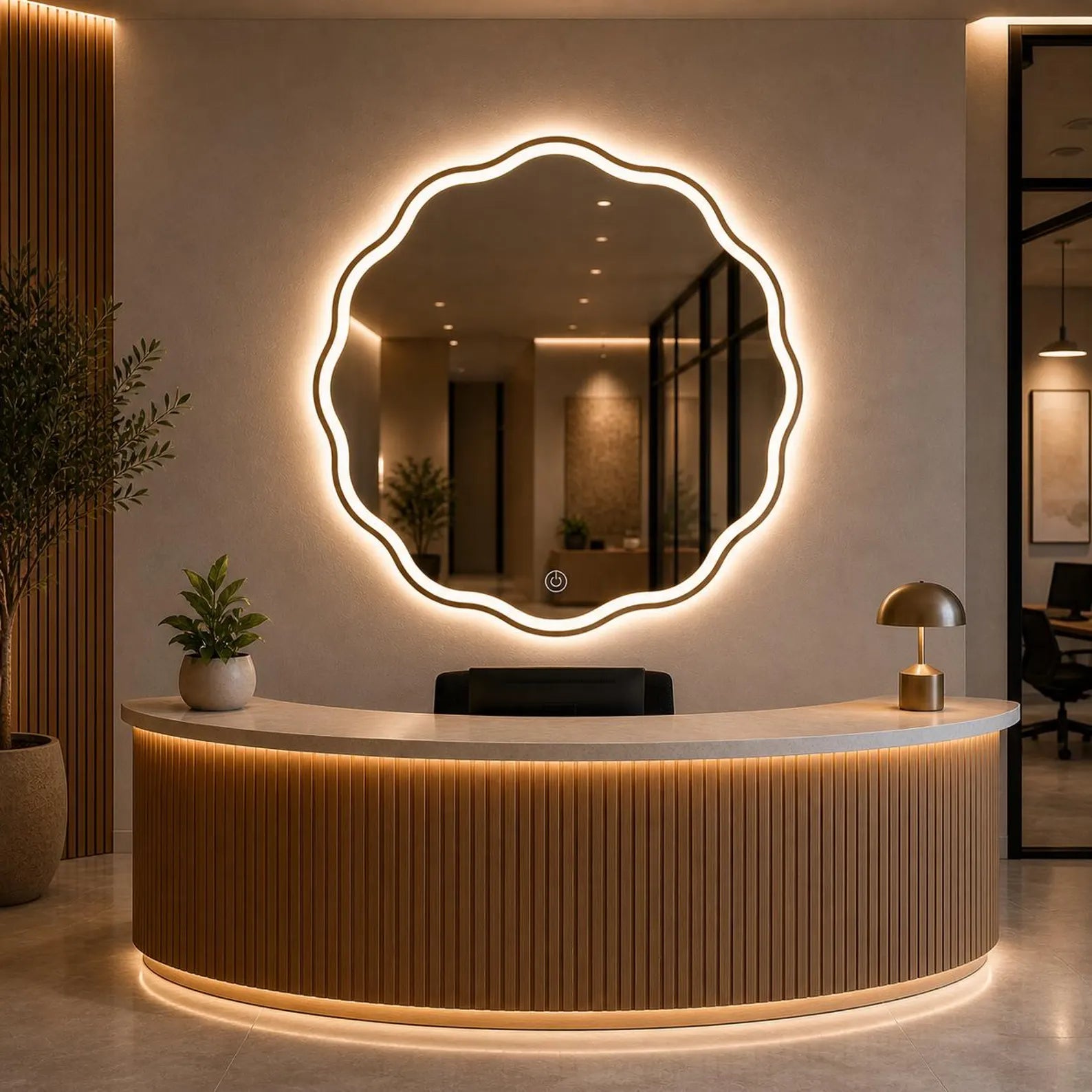 Wave LED Wall Mirror frontlite 3 Light Modes Natural, Warm & Cold White
