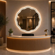 Wave LED Wall Mirror frontlite 3 Light Modes Natural, Warm & Cold White