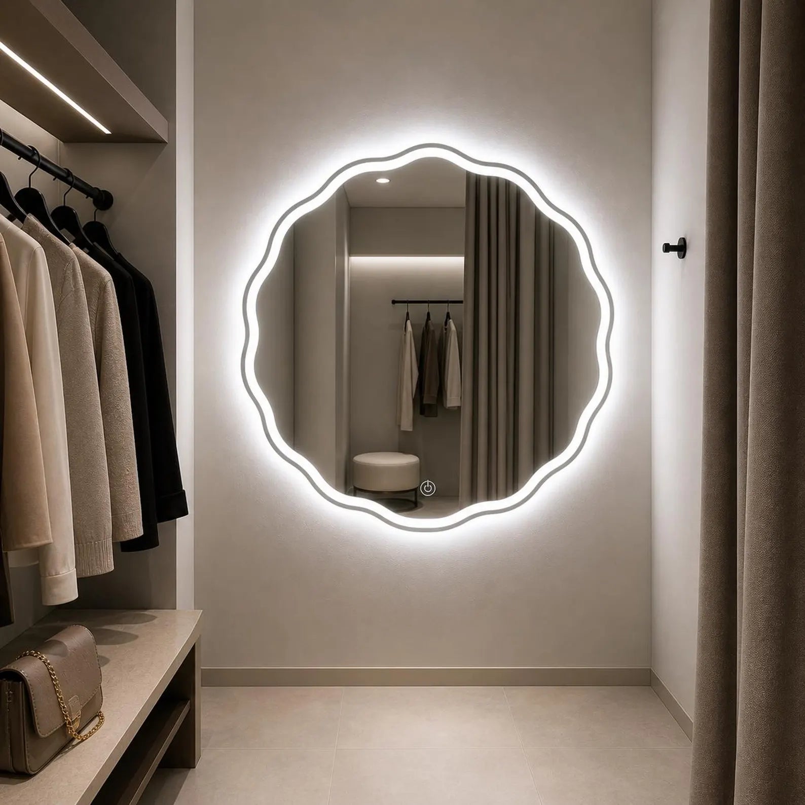 Wave LED Wall Mirror frontlite 3 Light Modes Natural, Warm & Cold White