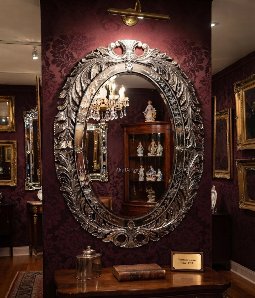 Oval Venetian Antique Wall Mirror Italian Finished