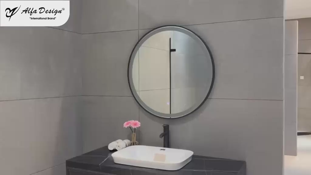 Load video: LED Gold Framed Wall Round Mirror