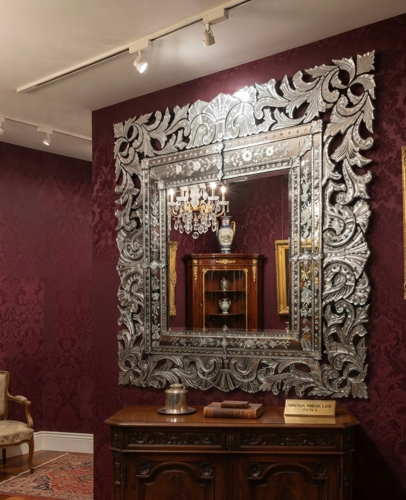 Square Antique Wall Mirror Italian Venetian-Inspired