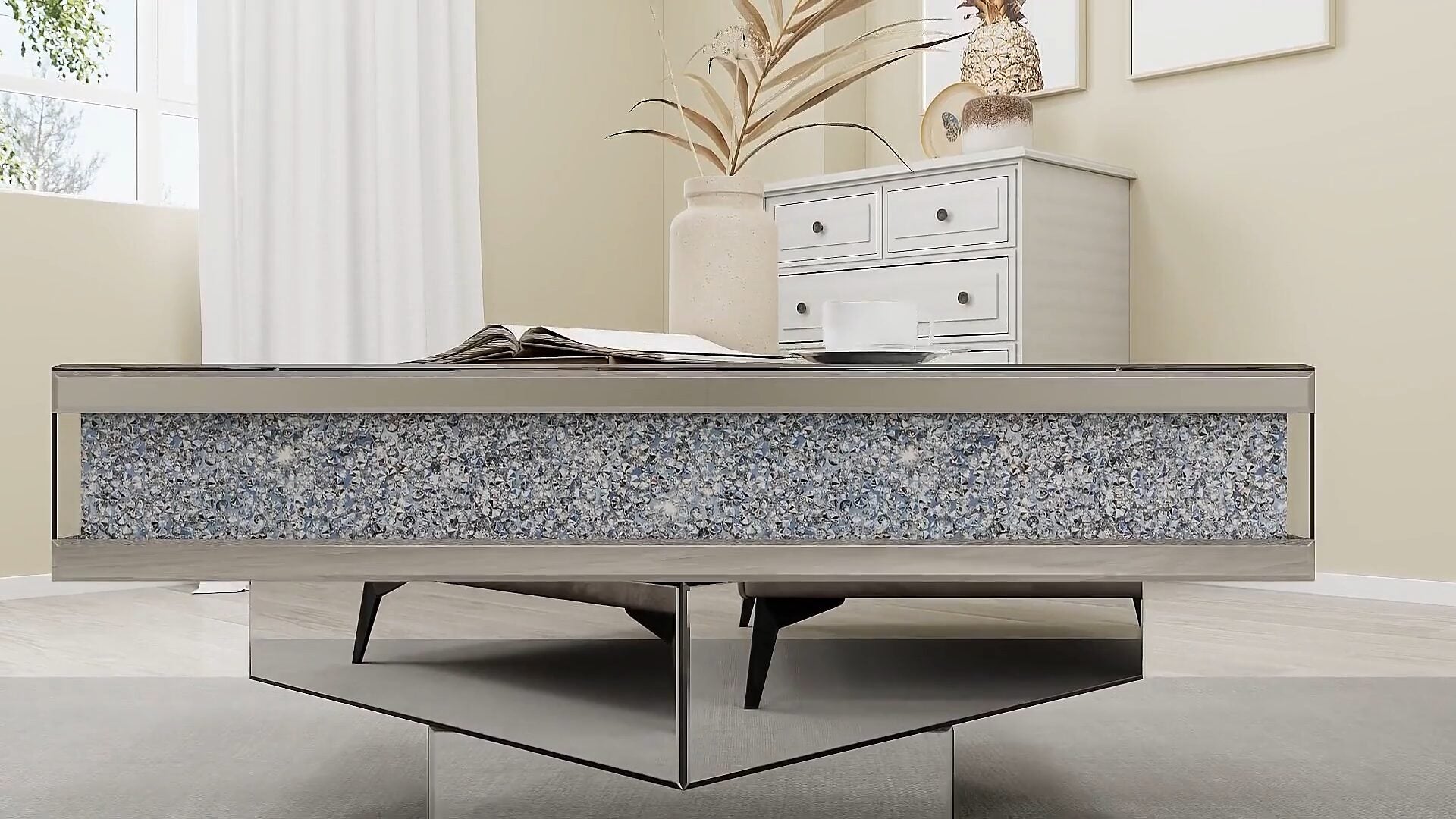 Square Diamond Crush Mirrored Coffee Table