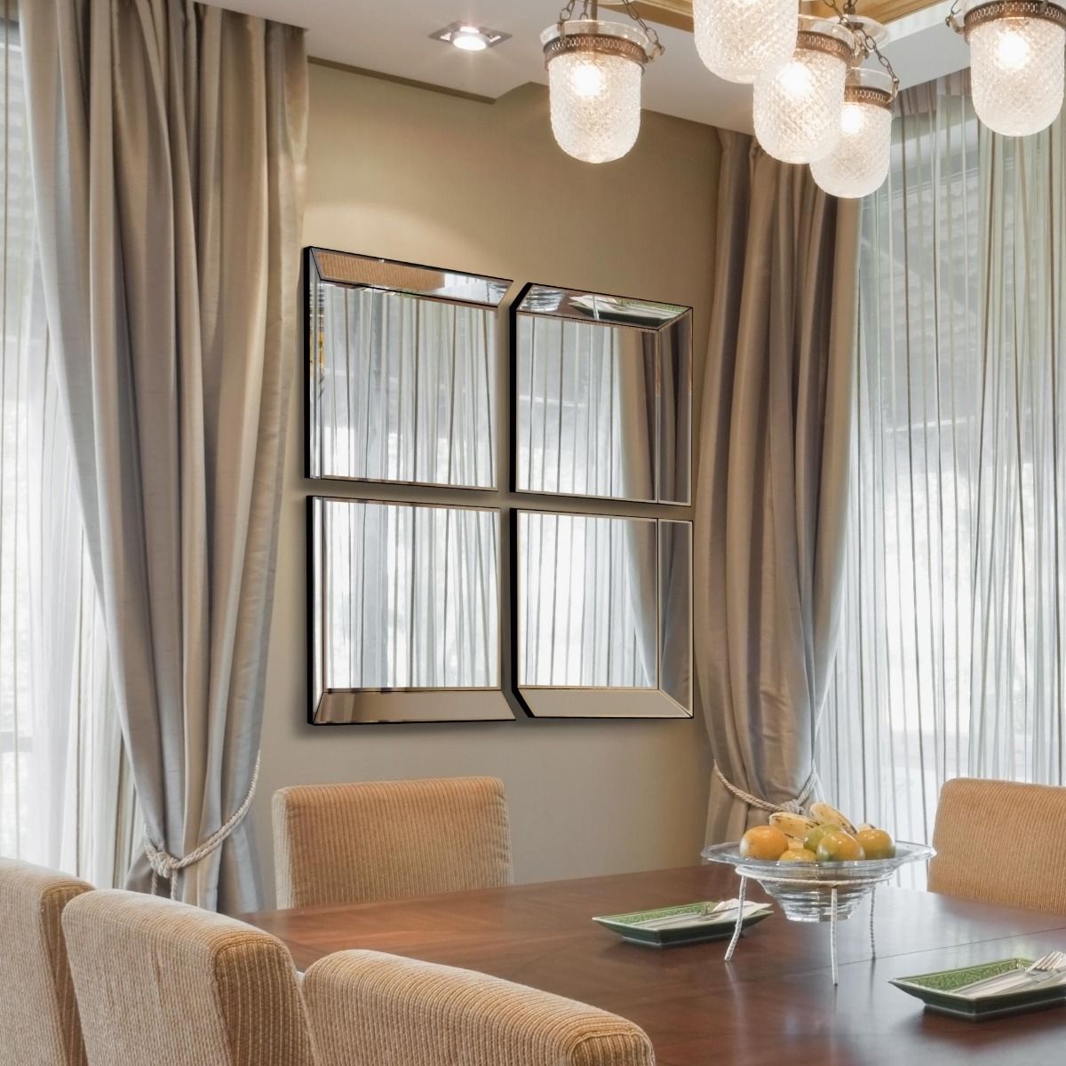 All Glass Modern 4 Panel Tray design Wall Mirror