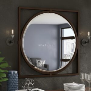 Square Wood Framed Wall Mirror