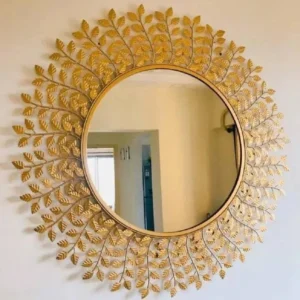Sunburst Leaf Round Wall Mirror