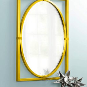 Gold Wall Mirror with Wood Framed Round Shape Mirror 30inch Dia - Alfa  Design