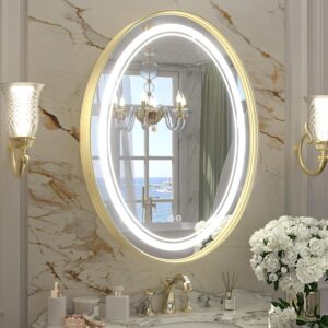 oval gold led mirror