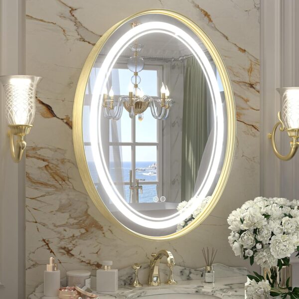 oval gold led mirror