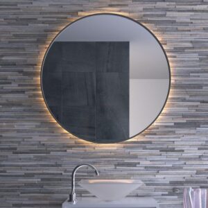 Round Black Wood Framed LED Mirror with Single Warm Light
