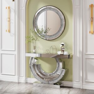 Diamond Crush Console Table with Mirror