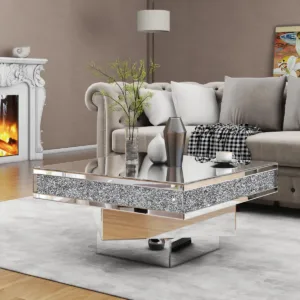 Square Diamond Crush Mirrored Coffee Table