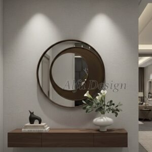 Wood Round Bathroom Wall Mirror