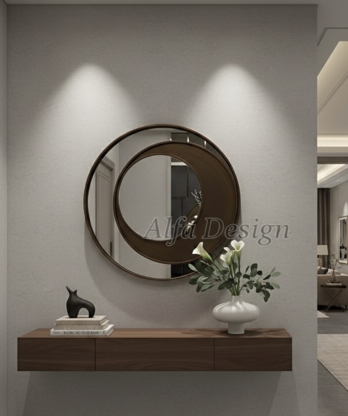 Wood Round Bathroom Wall Mirror