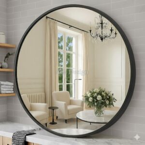 Black Framed Wall Round Mirror