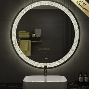 Diamond Crush Crystal Round LED Wall Mirror Frontlite