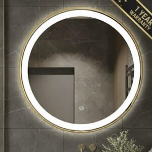 LED Gold Framed Wall Round Mirror