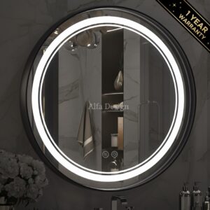 LED Black Framed Wall Round Mirror with Anti-Fog