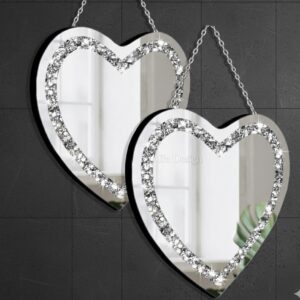 2 Piece Heart Mirrors, Crush Diamond Wall Décor 12x12 inch