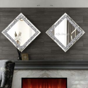 2 Piece Wall Mirrors, Crush Diamond Wall Décor 12x12 inch