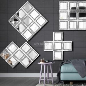8 Pack Square Silver Diamond Glass Mirrors 6inch