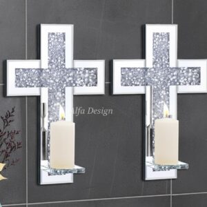 Crystal Cross Diamond Wall Candle Holder Set of 2