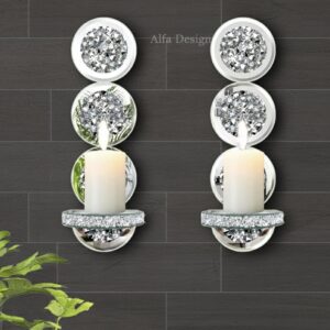 Crystal Round Diamond Wall Candle Holder Set of 2