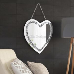 Crystal Wall Heart Design Hanging Decorative Mirror 12inch
