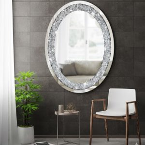 Oval Diamond Crush Crystal Mirror